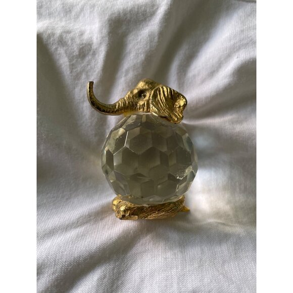 Vintage Gold & Crystal Elephant Figurine With Faceted Glass Body & Detailed Meta - Picture 2 of 13
